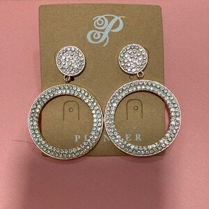Plunder Gold Crystal-Stud Open Circle Drop Earrings